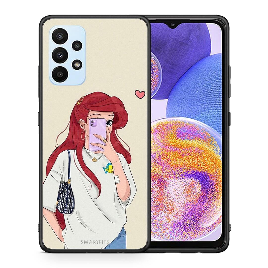 Θήκη Samsung A23 Walking Mermaid από τη Smartfits με σχέδιο στο πίσω μέρος και μαύρο περίβλημα | Samsung A23 Walking Mermaid case with colorful back and black bezels