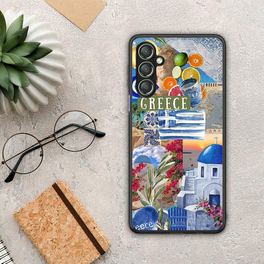 Θήκη Samsung Galaxy A24 4G All Greek από τη Smartfits με σχέδιο στο πίσω μέρος και μαύρο περίβλημα | Samsung Galaxy A24 4G All Greek Case with Colorful Back and Black Bezels