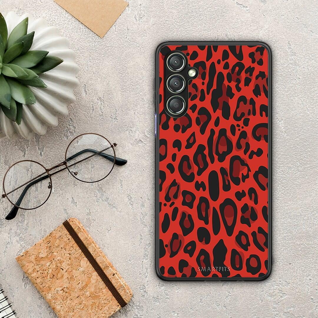 Θήκη Samsung Galaxy A24 4G Animal Red Leopard από τη Smartfits με σχέδιο στο πίσω μέρος και μαύρο περίβλημα | Samsung Galaxy A24 4G Animal Red Leopard Case with Colorful Back and Black Bezels