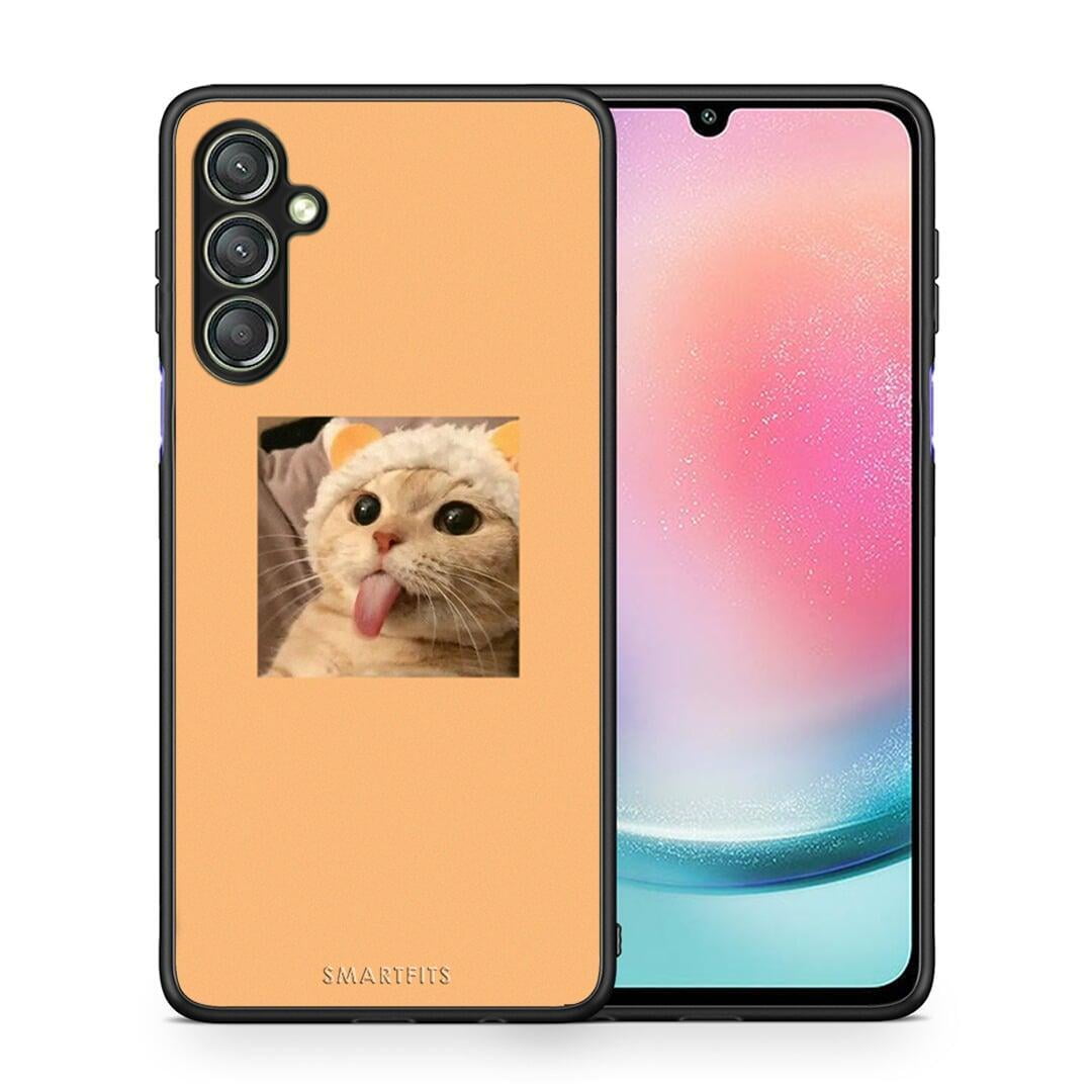 Θήκη Samsung Galaxy A24 4G Cat Tongue από τη Smartfits με σχέδιο στο πίσω μέρος και μαύρο περίβλημα | Samsung Galaxy A24 4G Cat Tongue Case with Colorful Back and Black Bezels