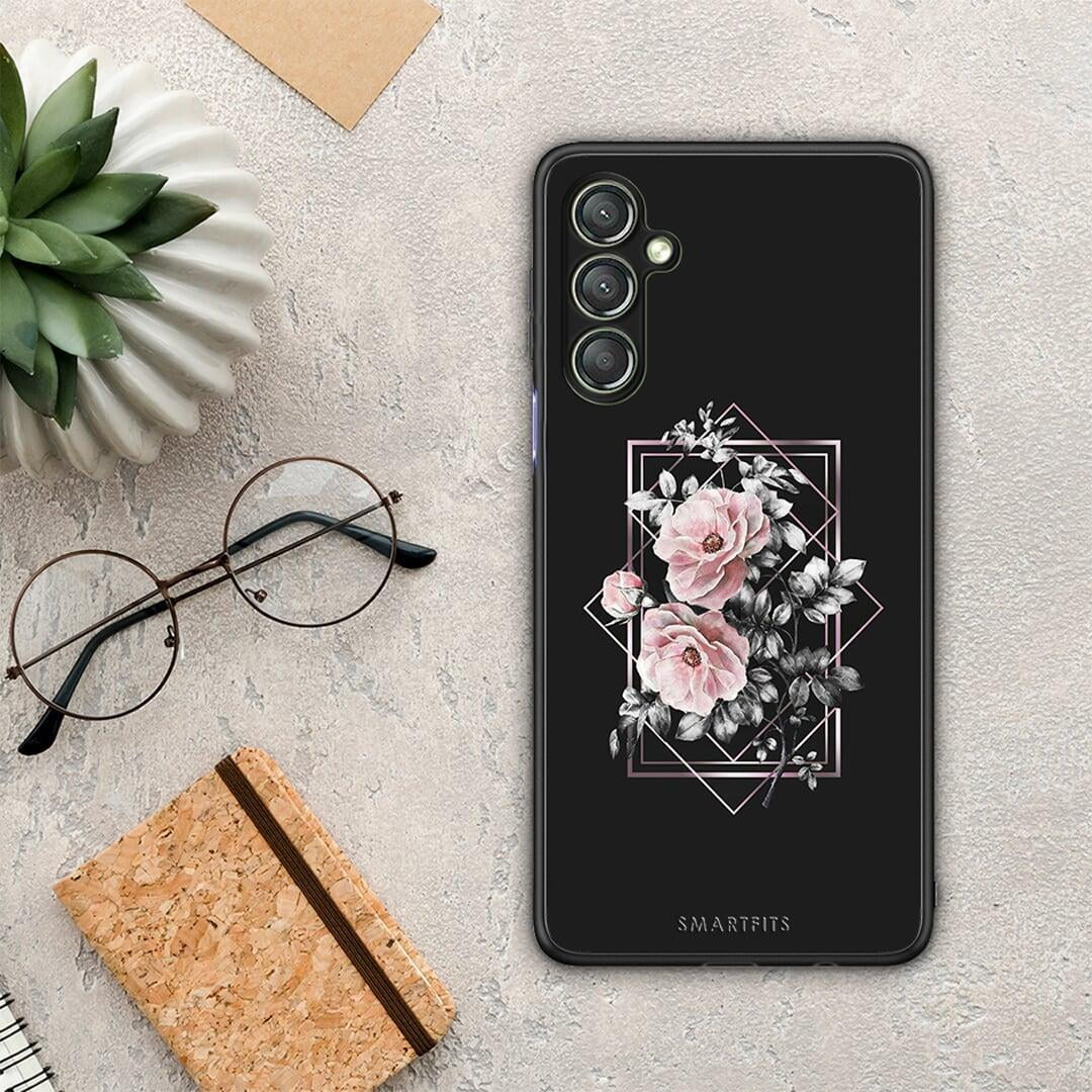 Θήκη Samsung Galaxy A24 4G Flower Frame από τη Smartfits με σχέδιο στο πίσω μέρος και μαύρο περίβλημα | Samsung Galaxy A24 4G Flower Frame Case with Colorful Back and Black Bezels