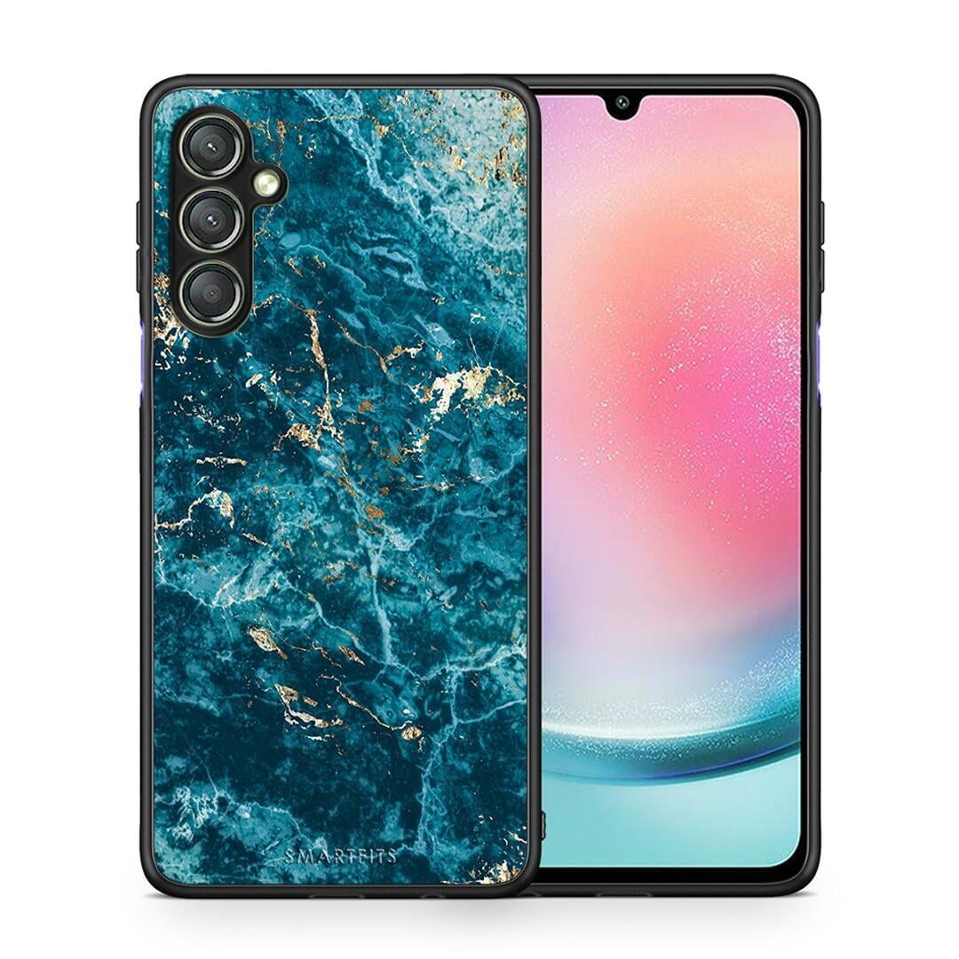 Θήκη Samsung Galaxy A24 4G Marble Blue από τη Smartfits με σχέδιο στο πίσω μέρος και μαύρο περίβλημα | Samsung Galaxy A24 4G Marble Blue Case with Colorful Back and Black Bezels