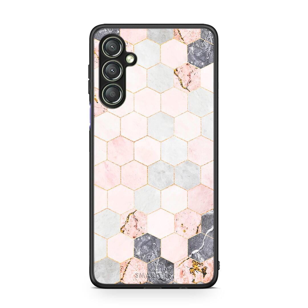 Θήκη Samsung Galaxy A24 4G Marble Hexagon Pink από τη Smartfits με σχέδιο στο πίσω μέρος και μαύρο περίβλημα | Samsung Galaxy A24 4G Marble Hexagon Pink Case with Colorful Back and Black Bezels