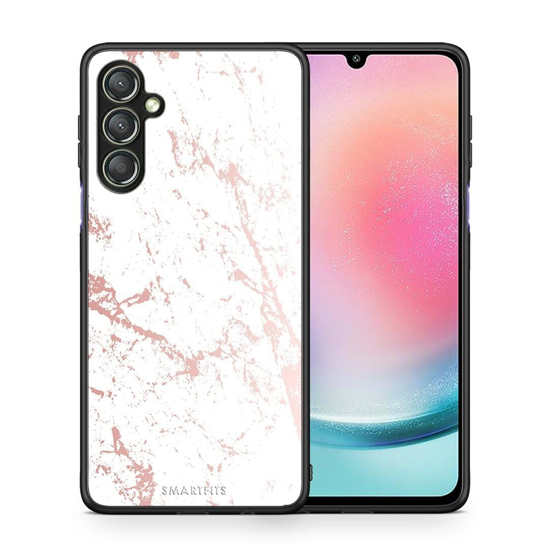 Θήκη Samsung Galaxy A24 4G Marble Pink Splash από τη Smartfits με σχέδιο στο πίσω μέρος και μαύρο περίβλημα | Samsung Galaxy A24 4G Marble Pink Splash Case with Colorful Back and Black Bezels