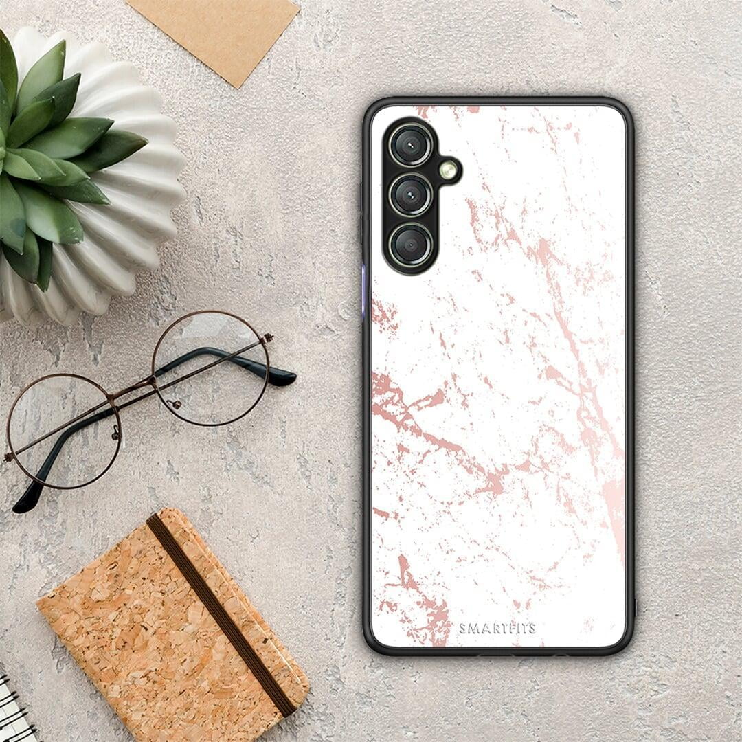 Θήκη Samsung Galaxy A24 4G Marble Pink Splash από τη Smartfits με σχέδιο στο πίσω μέρος και μαύρο περίβλημα | Samsung Galaxy A24 4G Marble Pink Splash Case with Colorful Back and Black Bezels