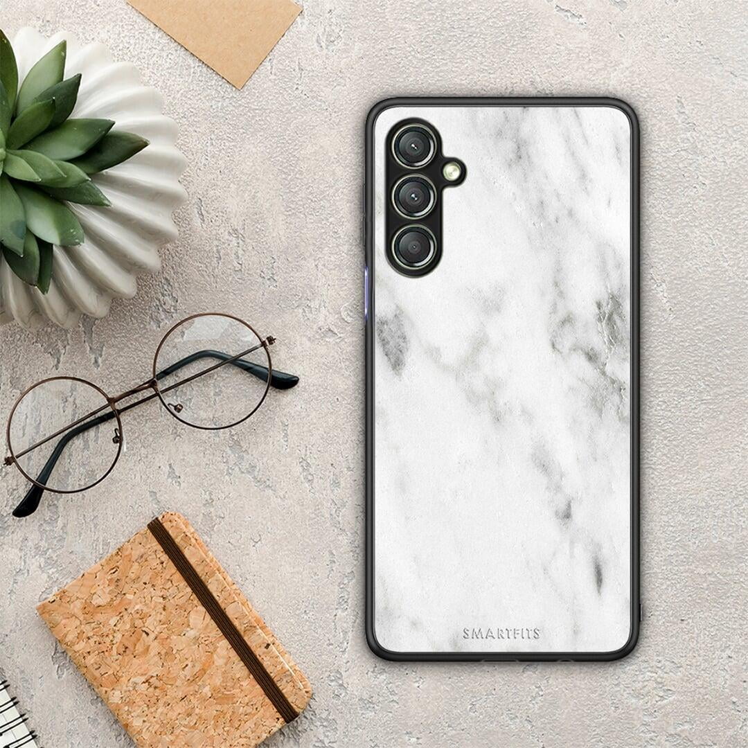 Θήκη Samsung Galaxy A24 4G Marble White από τη Smartfits με σχέδιο στο πίσω μέρος και μαύρο περίβλημα | Samsung Galaxy A24 4G Marble White Case with Colorful Back and Black Bezels