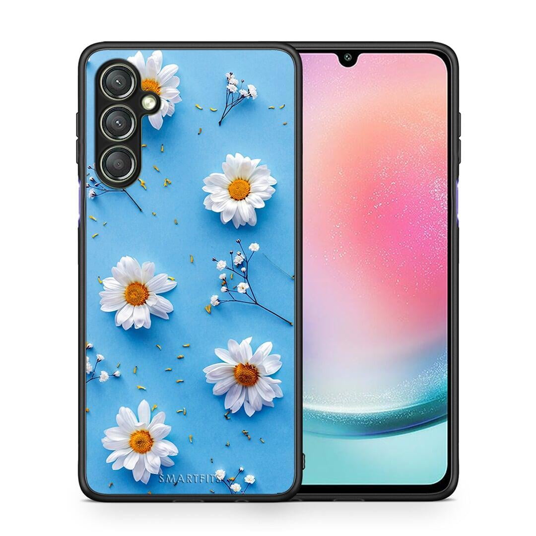 Θήκη Samsung Galaxy A24 4G Real Daisies από τη Smartfits με σχέδιο στο πίσω μέρος και μαύρο περίβλημα | Samsung Galaxy A24 4G Real Daisies Case with Colorful Back and Black Bezels