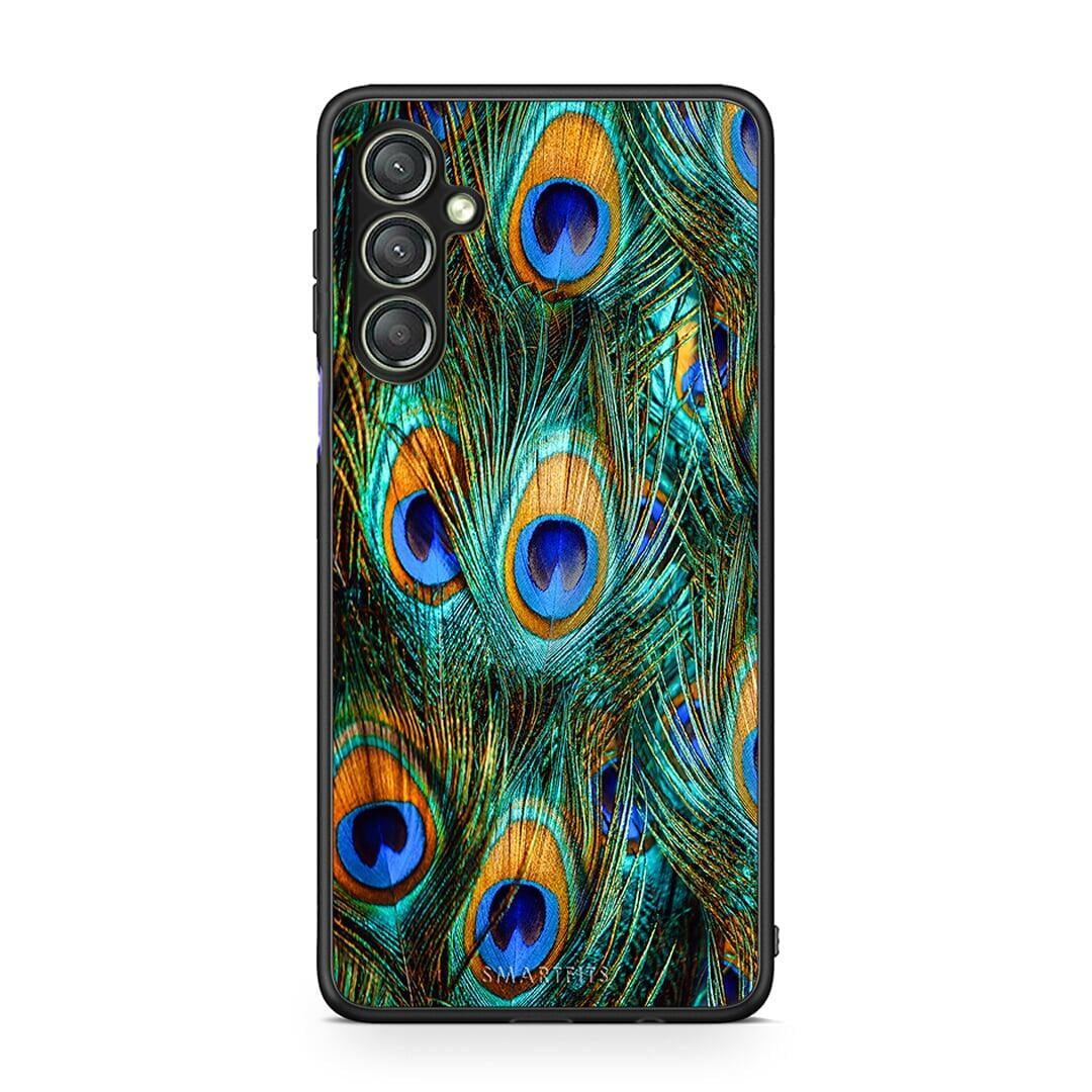 Θήκη Samsung Galaxy A24 4G Real Peacock Feathers από τη Smartfits με σχέδιο στο πίσω μέρος και μαύρο περίβλημα | Samsung Galaxy A24 4G Real Peacock Feathers Case with Colorful Back and Black Bezels