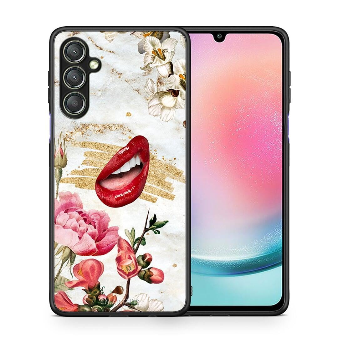 Θήκη Samsung Galaxy A24 4G Red Lips από τη Smartfits με σχέδιο στο πίσω μέρος και μαύρο περίβλημα | Samsung Galaxy A24 4G Red Lips Case with Colorful Back and Black Bezels