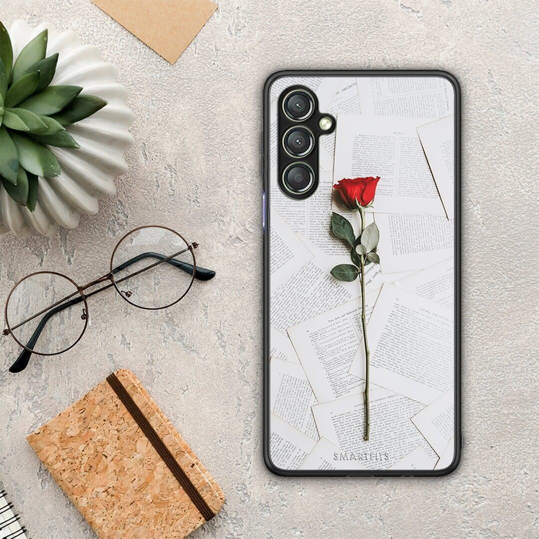 Θήκη Samsung Galaxy A24 4G Red Rose από τη Smartfits με σχέδιο στο πίσω μέρος και μαύρο περίβλημα | Samsung Galaxy A24 4G Red Rose Case with Colorful Back and Black Bezels