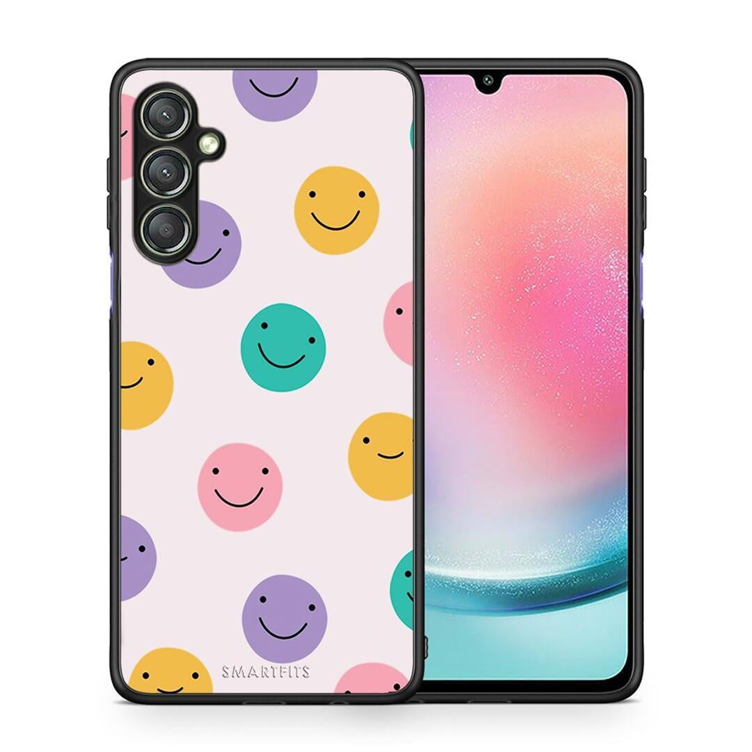 Θήκη Samsung Galaxy A24 4G Smiley Faces από τη Smartfits με σχέδιο στο πίσω μέρος και μαύρο περίβλημα | Samsung Galaxy A24 4G Smiley Faces Case with Colorful Back and Black Bezels