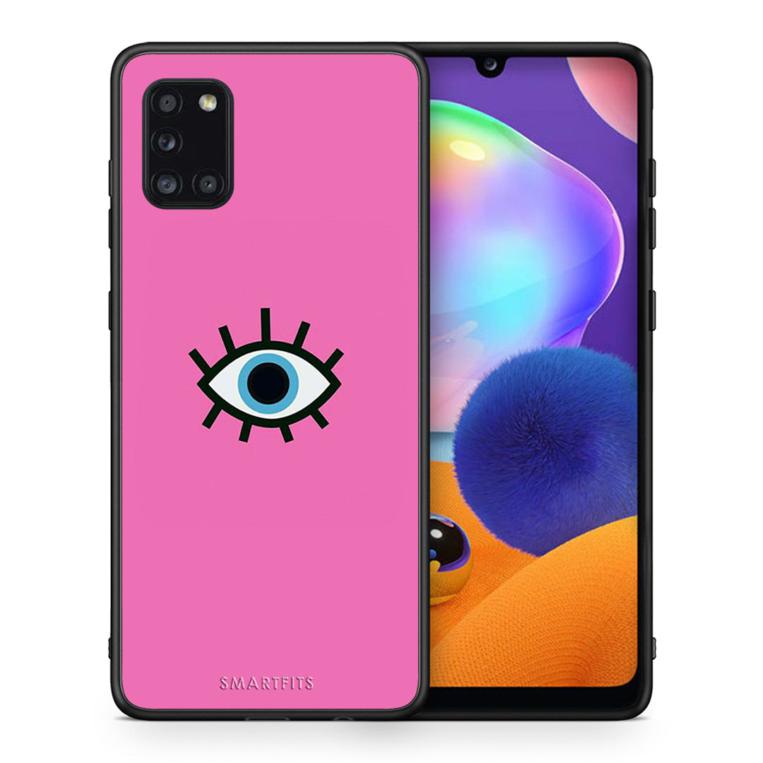 Θήκη Samsung Galaxy A31 Blue Eye Pink από τη Smartfits με σχέδιο στο πίσω μέρος και μαύρο περίβλημα | Samsung Galaxy A31 Blue Eye Pink case with colorful back and black bezels