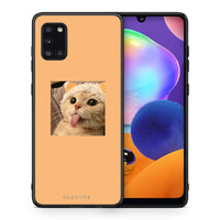 Thumbnail for Θήκη Samsung Galaxy A31 Cat Tongue από τη Smartfits με σχέδιο στο πίσω μέρος και μαύρο περίβλημα | Samsung Galaxy A31 Cat Tongue case with colorful back and black bezels