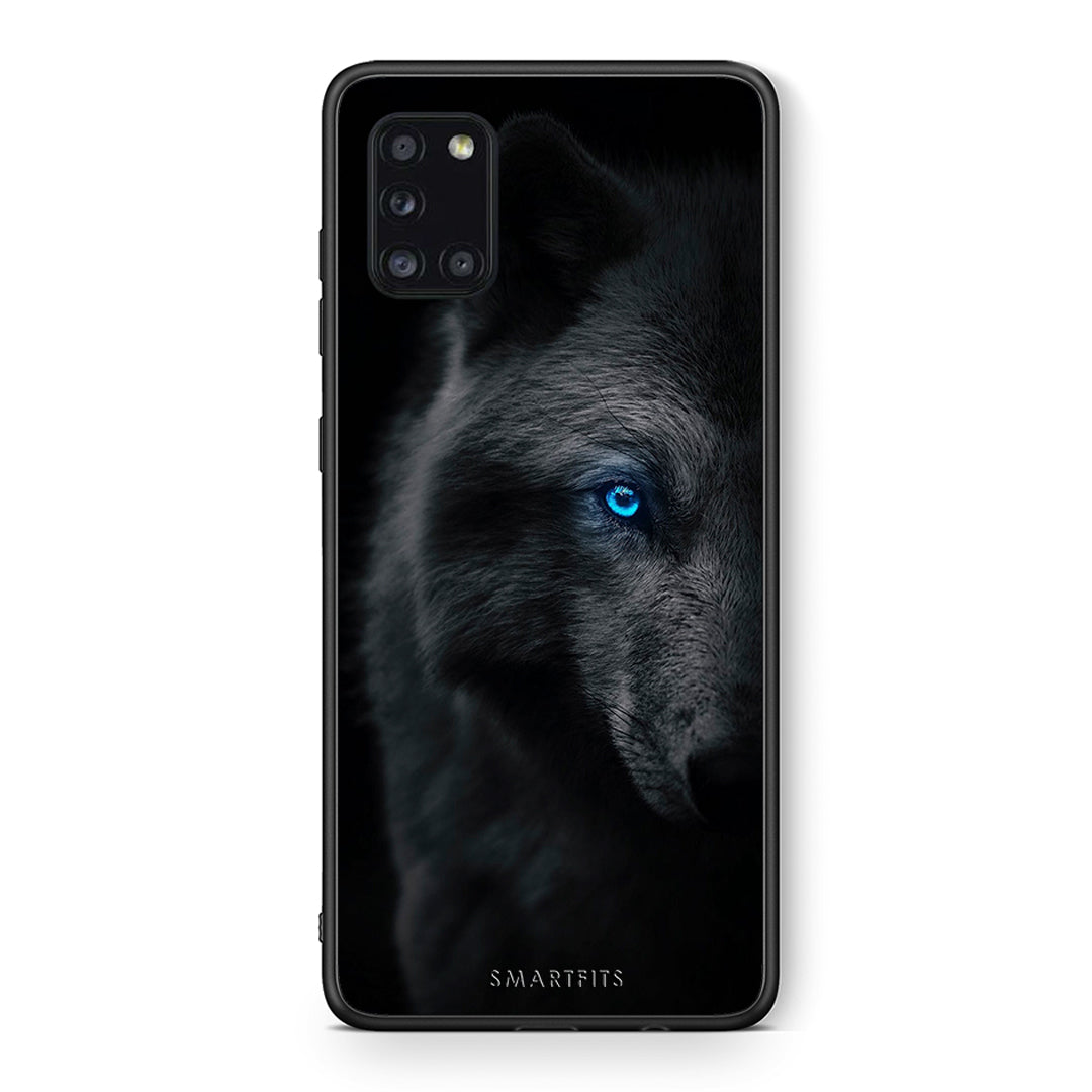 Θήκη Samsung Galaxy A31 Dark Wolf από τη Smartfits με σχέδιο στο πίσω μέρος και μαύρο περίβλημα | Samsung Galaxy A31 Dark Wolf case with colorful back and black bezels