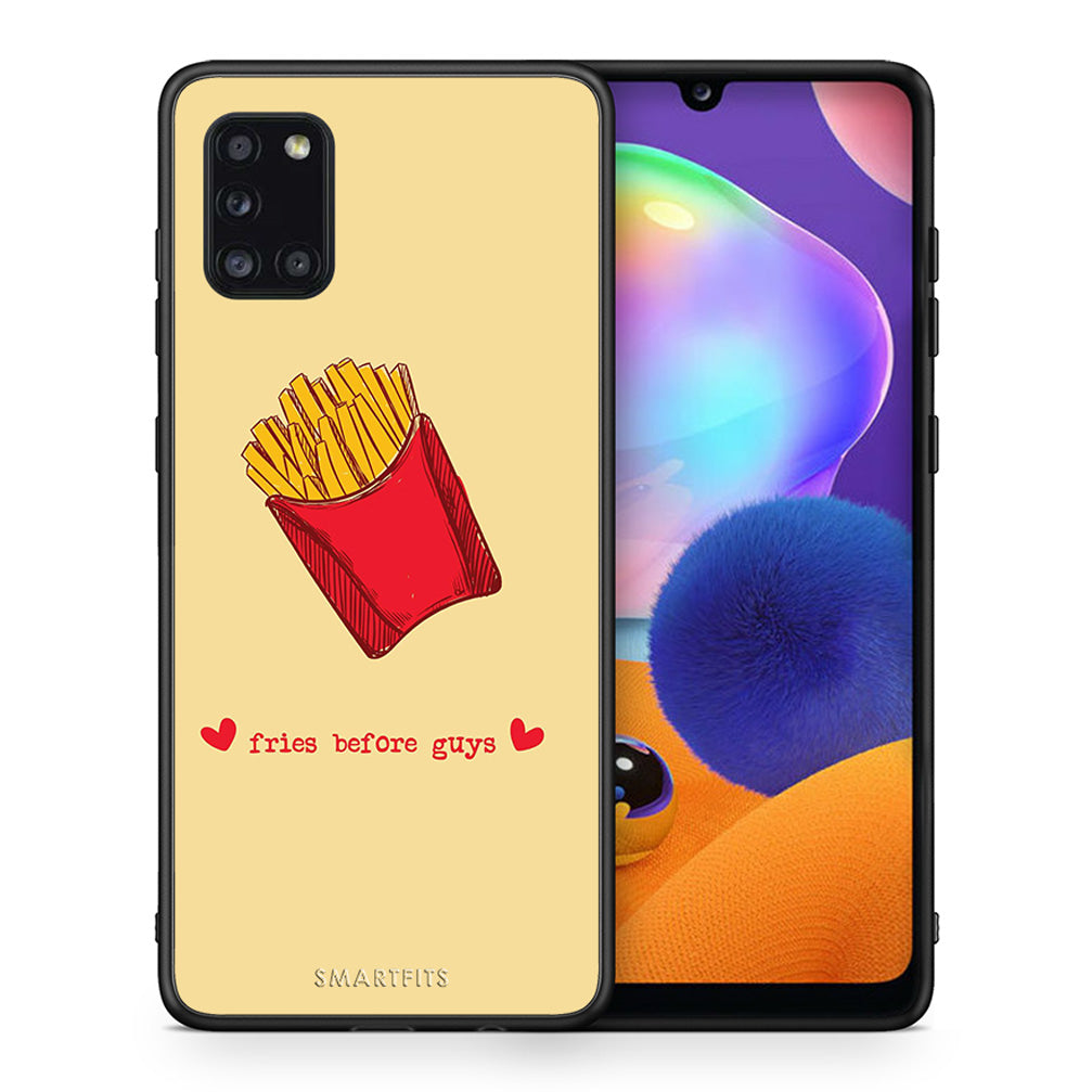 Θήκη Αγίου Βαλεντίνου Samsung Galaxy A31 Fries Before Guys από τη Smartfits με σχέδιο στο πίσω μέρος και μαύρο περίβλημα | Samsung Galaxy A31 Fries Before Guys case with colorful back and black bezels