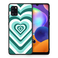 Thumbnail for Θήκη Samsung Galaxy A31 Green Hearts από τη Smartfits με σχέδιο στο πίσω μέρος και μαύρο περίβλημα | Samsung Galaxy A31 Green Hearts case with colorful back and black bezels