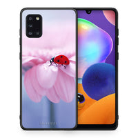 Thumbnail for Θήκη Samsung Galaxy A31 Ladybug Flower από τη Smartfits με σχέδιο στο πίσω μέρος και μαύρο περίβλημα | Samsung Galaxy A31 Ladybug Flower case with colorful back and black bezels