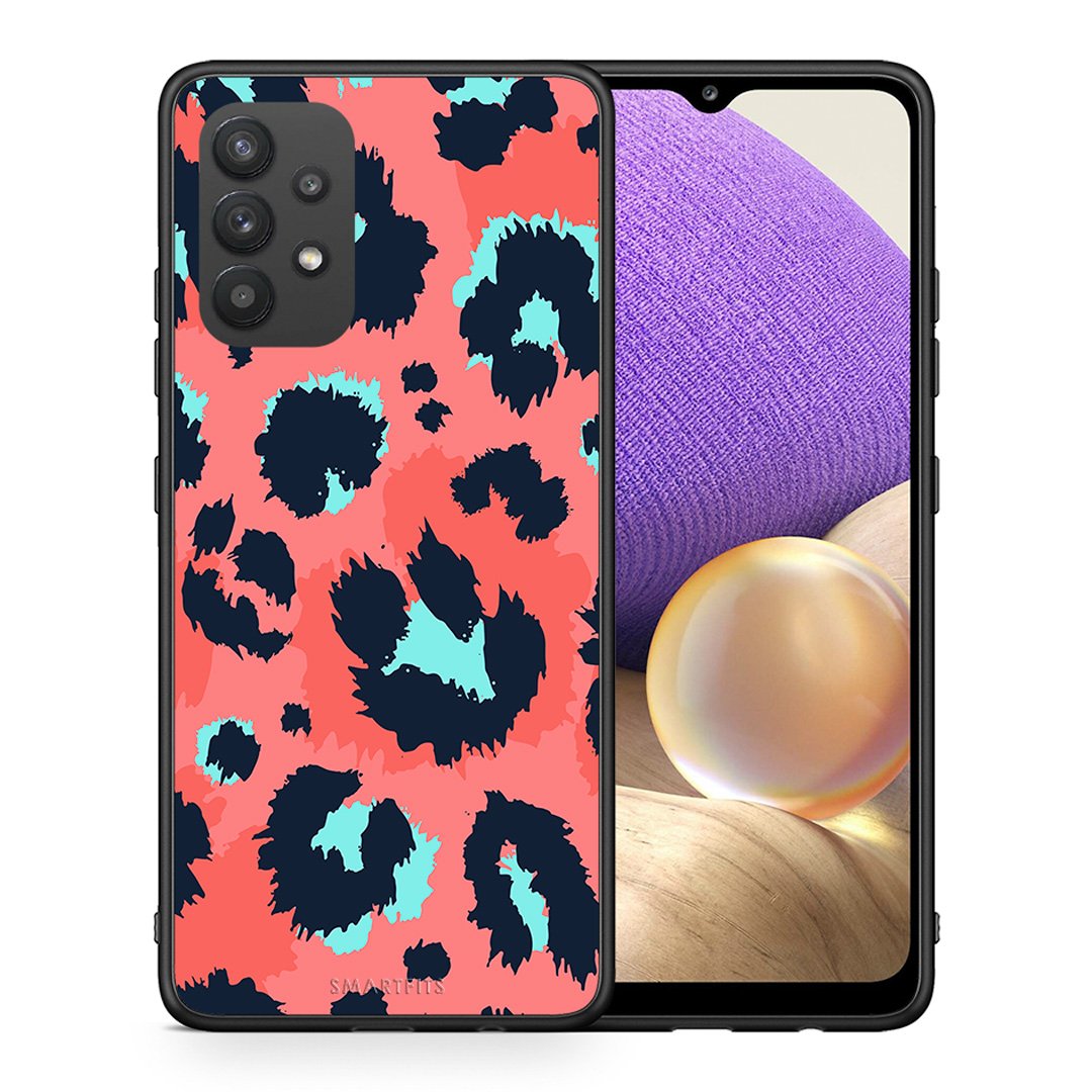 Θήκη Samsung A32 4G Pink Leopard Animal από τη Smartfits με σχέδιο στο πίσω μέρος και μαύρο περίβλημα | Samsung A32 4G Pink Leopard Animal case with colorful back and black bezels
