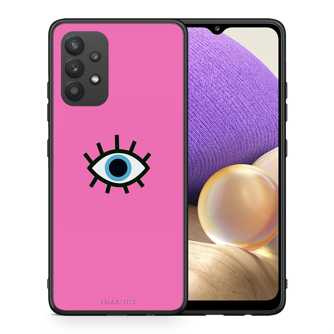 Θήκη Samsung A32 4G Blue Eye Pink από τη Smartfits με σχέδιο στο πίσω μέρος και μαύρο περίβλημα | Samsung A32 4G Blue Eye Pink case with colorful back and black bezels