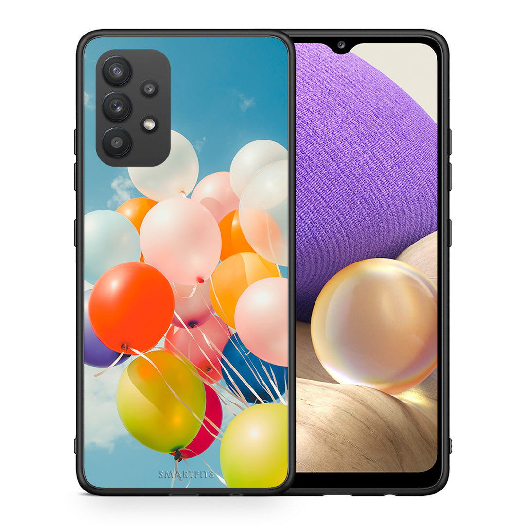 Θήκη Samsung A32 4G Colorful Balloons από τη Smartfits με σχέδιο στο πίσω μέρος και μαύρο περίβλημα | Samsung A32 4G Colorful Balloons case with colorful back and black bezels