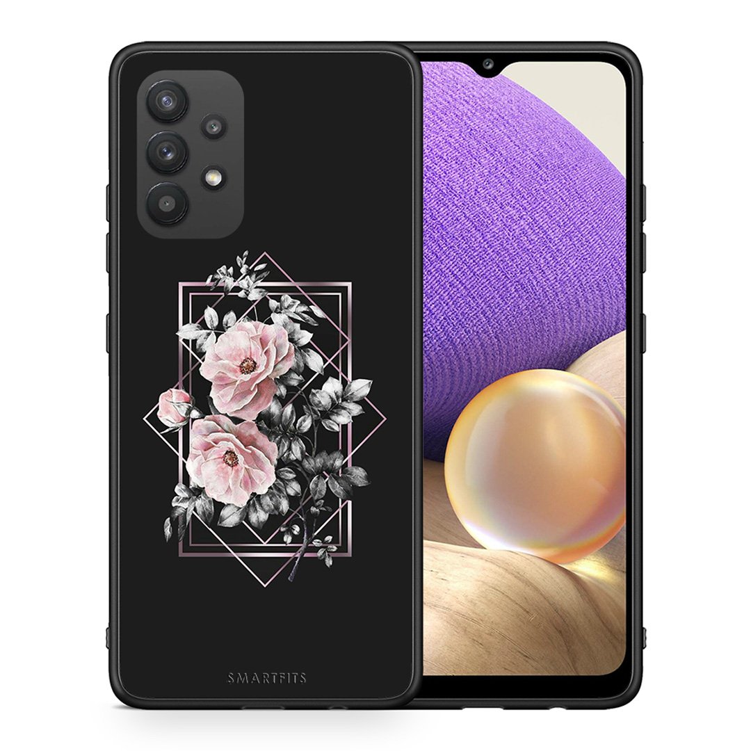 Θήκη Samsung A32 4G Frame Flower από τη Smartfits με σχέδιο στο πίσω μέρος και μαύρο περίβλημα | Samsung A32 4G Frame Flower case with colorful back and black bezels