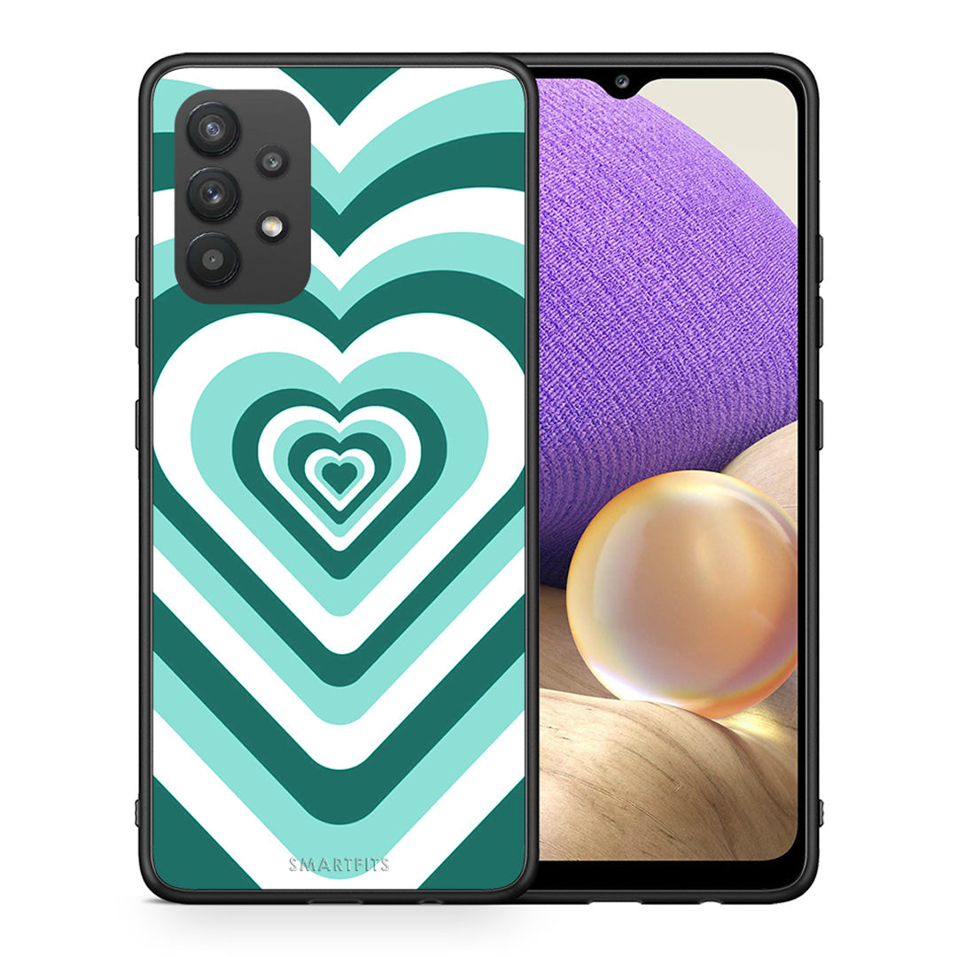 Θήκη Samsung A32 4G Green Hearts από τη Smartfits με σχέδιο στο πίσω μέρος και μαύρο περίβλημα | Samsung A32 4G Green Hearts case with colorful back and black bezels