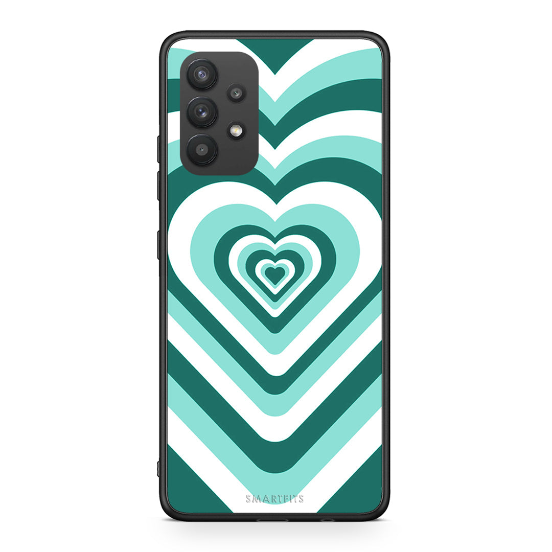 Samsung A32 4G Green Hearts θήκη από τη Smartfits με σχέδιο στο πίσω μέρος και μαύρο περίβλημα | Smartphone case with colorful back and black bezels by Smartfits