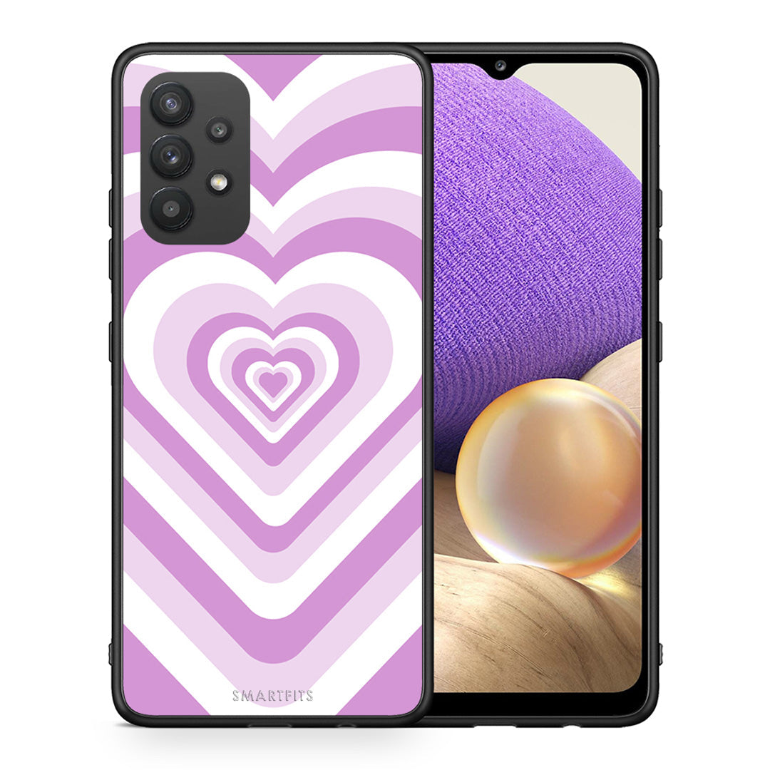 Θήκη Samsung A32 4G Lilac Hearts από τη Smartfits με σχέδιο στο πίσω μέρος και μαύρο περίβλημα | Samsung A32 4G Lilac Hearts case with colorful back and black bezels