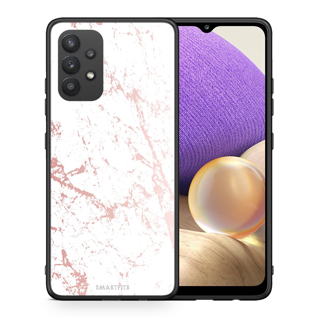 Θήκη Samsung A32 4G Pink Splash Marble από τη Smartfits με σχέδιο στο πίσω μέρος και μαύρο περίβλημα | Samsung A32 4G Pink Splash Marble case with colorful back and black bezels