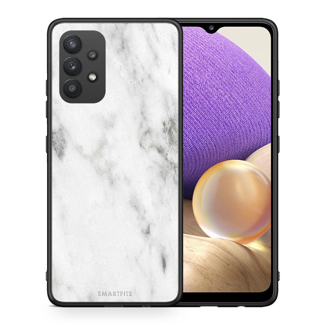 Θήκη Samsung A32 4G White Marble από τη Smartfits με σχέδιο στο πίσω μέρος και μαύρο περίβλημα | Samsung A32 4G White Marble case with colorful back and black bezels