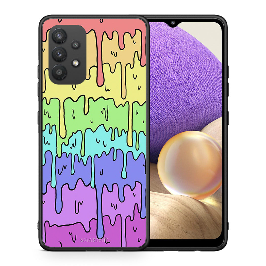 Θήκη Samsung A32 4G Melting Rainbow από τη Smartfits με σχέδιο στο πίσω μέρος και μαύρο περίβλημα | Samsung A32 4G Melting Rainbow case with colorful back and black bezels