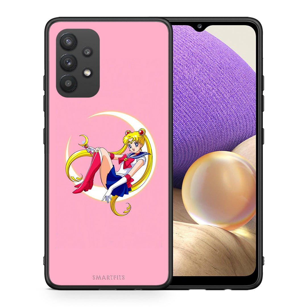 Θήκη Samsung A32 4G Moon Girl από τη Smartfits με σχέδιο στο πίσω μέρος και μαύρο περίβλημα | Samsung A32 4G Moon Girl case with colorful back and black bezels