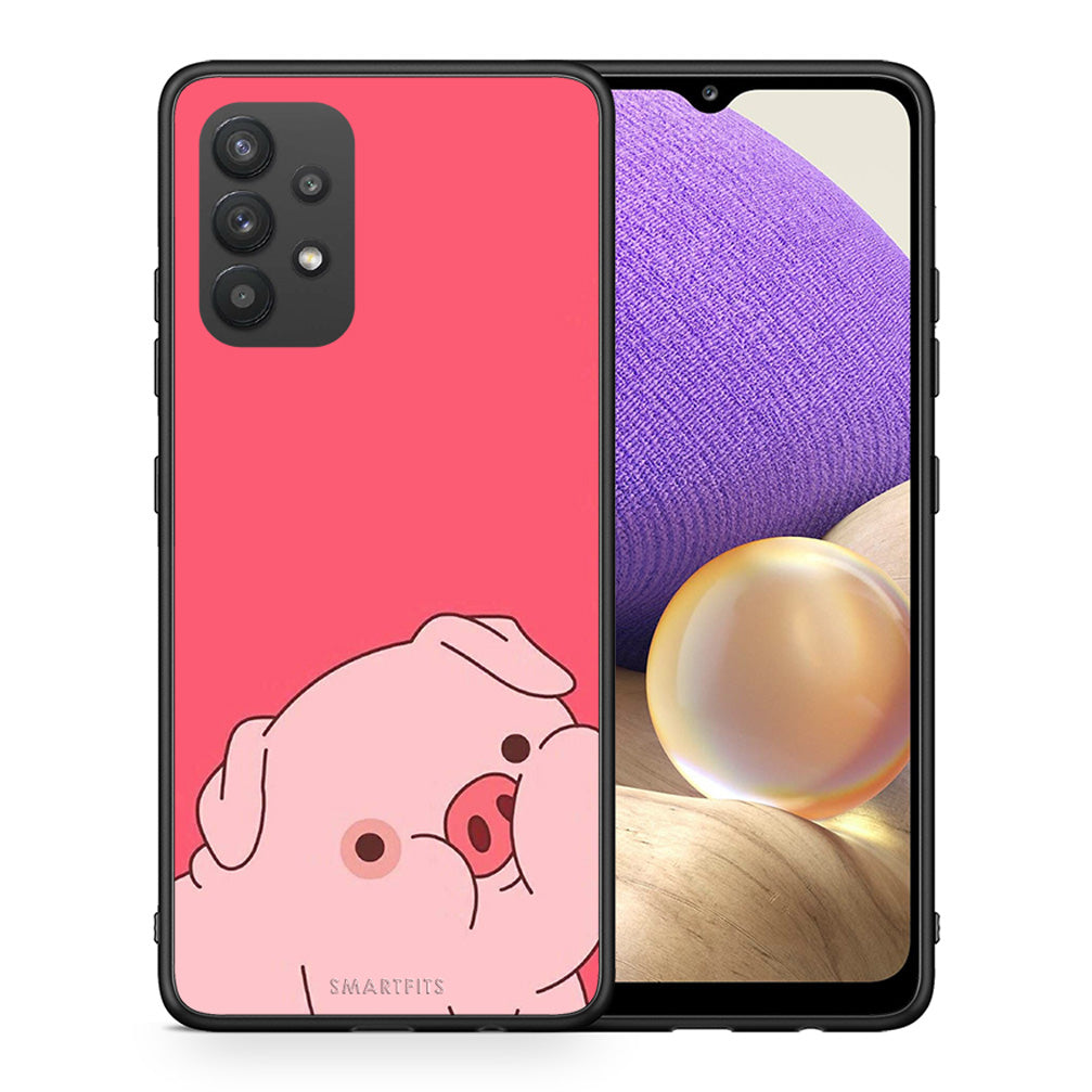 Θήκη Αγίου Βαλεντίνου Samsung A32 4G Pig Love 1 από τη Smartfits με σχέδιο στο πίσω μέρος και μαύρο περίβλημα | Samsung A32 4G Pig Love 1 case with colorful back and black bezels