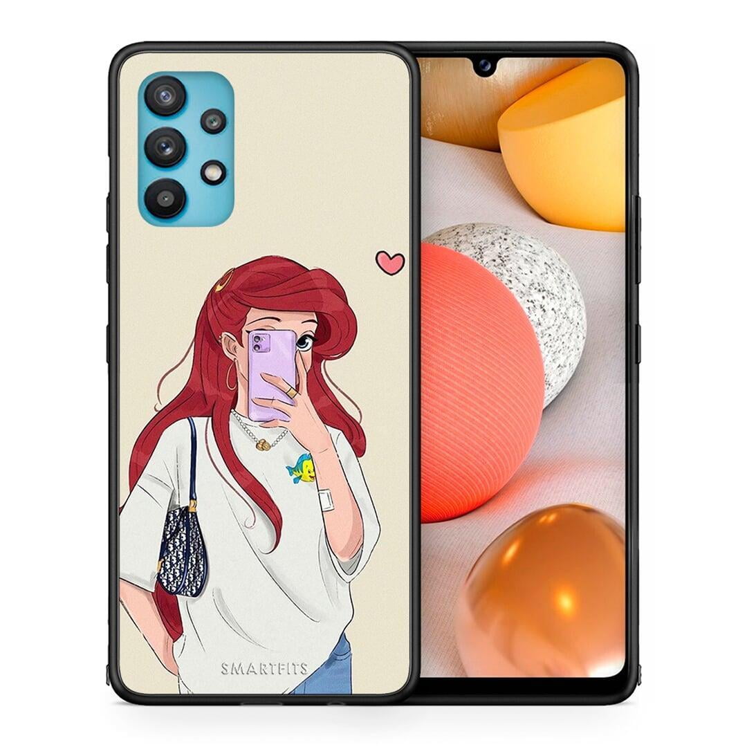 Θήκη Samsung Galaxy A32 5G Walking Mermaid από τη Smartfits με σχέδιο στο πίσω μέρος και μαύρο περίβλημα | Samsung Galaxy A32 5G Walking Mermaid case with colorful back and black bezels