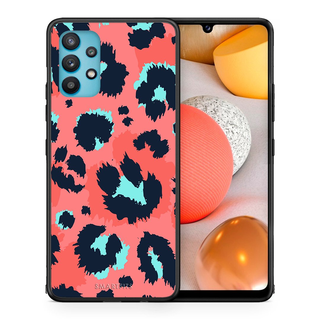 Θήκη Samsung Galaxy A32 5G  Pink Leopard Animal από τη Smartfits με σχέδιο στο πίσω μέρος και μαύρο περίβλημα | Samsung Galaxy A32 5G  Pink Leopard Animal case with colorful back and black bezels