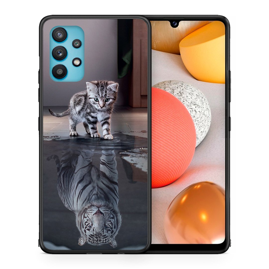 Θήκη Samsung Galaxy A32 5G  Tiger Cute από τη Smartfits με σχέδιο στο πίσω μέρος και μαύρο περίβλημα | Samsung Galaxy A32 5G  Tiger Cute case with colorful back and black bezels