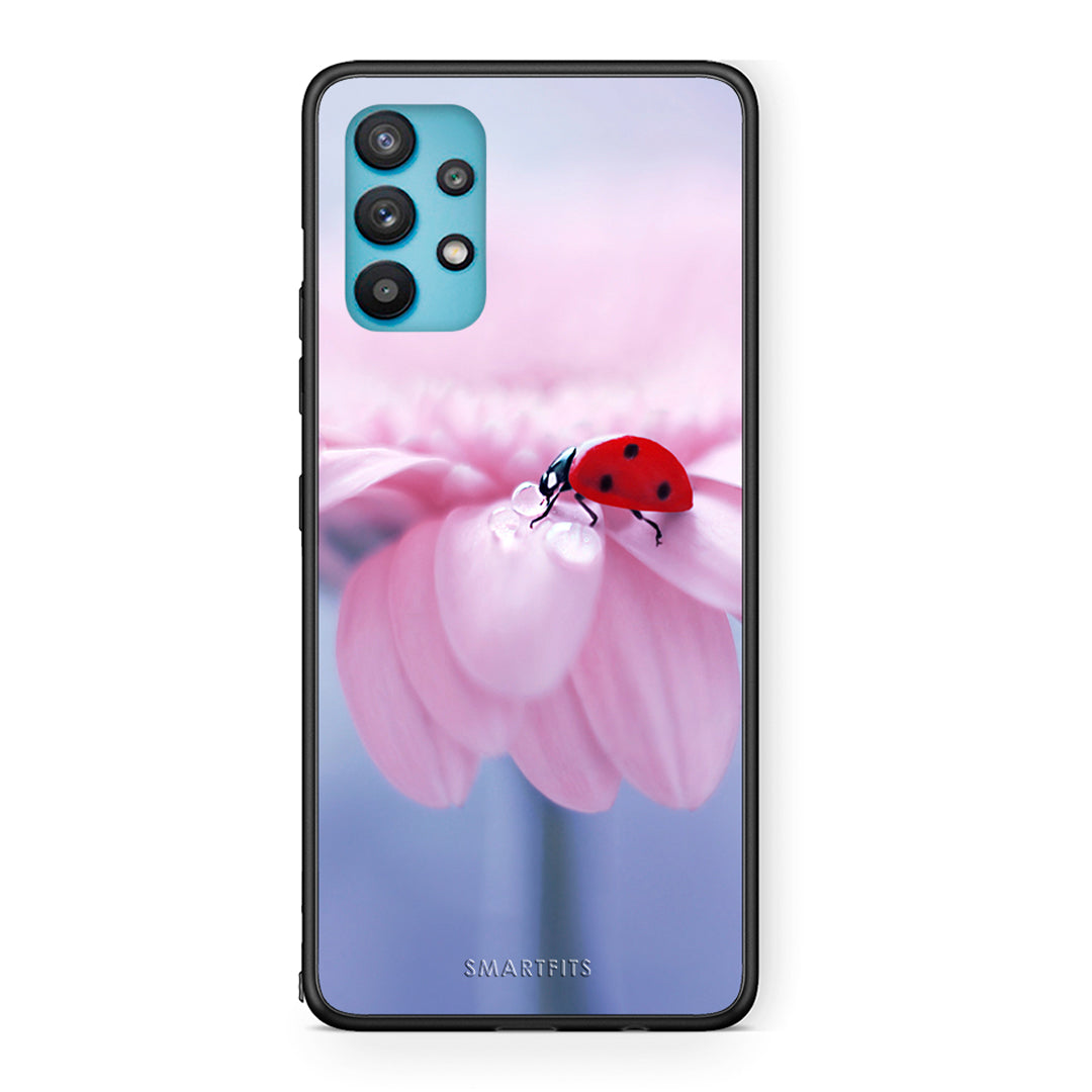 Samsung Galaxy A32 5G  Ladybug Flower θήκη από τη Smartfits με σχέδιο στο πίσω μέρος και μαύρο περίβλημα | Smartphone case with colorful back and black bezels by Smartfits