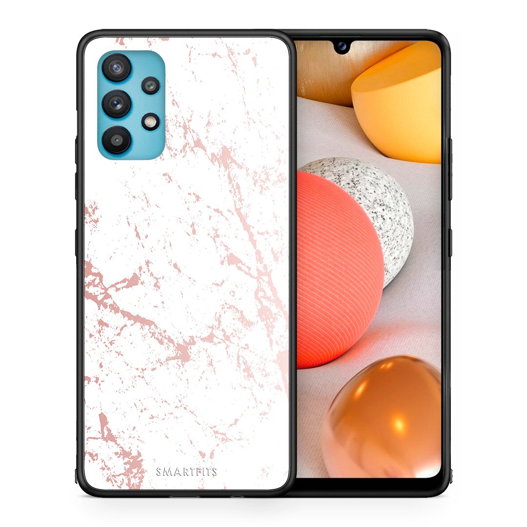 Θήκη Samsung Galaxy A32 5G  Pink Splash Marble από τη Smartfits με σχέδιο στο πίσω μέρος και μαύρο περίβλημα | Samsung Galaxy A32 5G  Pink Splash Marble case with colorful back and black bezels