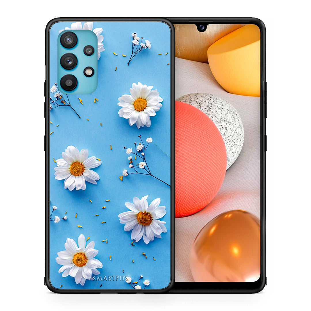 Θήκη Samsung Galaxy A32 5G  Real Daisies από τη Smartfits με σχέδιο στο πίσω μέρος και μαύρο περίβλημα | Samsung Galaxy A32 5G  Real Daisies case with colorful back and black bezels