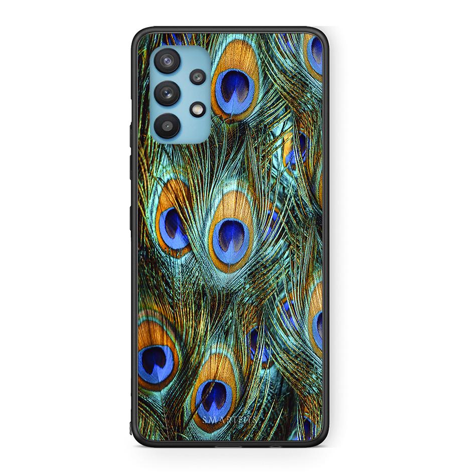 Samsung Galaxy A32 5G  Real Peacock Feathers θήκη από τη Smartfits με σχέδιο στο πίσω μέρος και μαύρο περίβλημα | Smartphone case with colorful back and black bezels by Smartfits