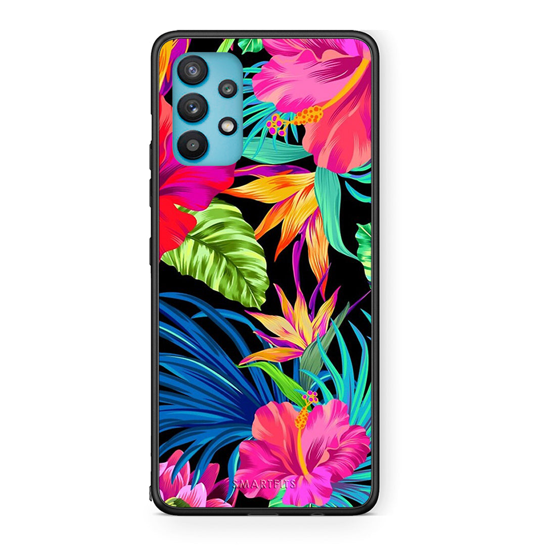 Samsung Galaxy A32 5G  Tropical Flowers θήκη από τη Smartfits με σχέδιο στο πίσω μέρος και μαύρο περίβλημα | Smartphone case with colorful back and black bezels by Smartfits