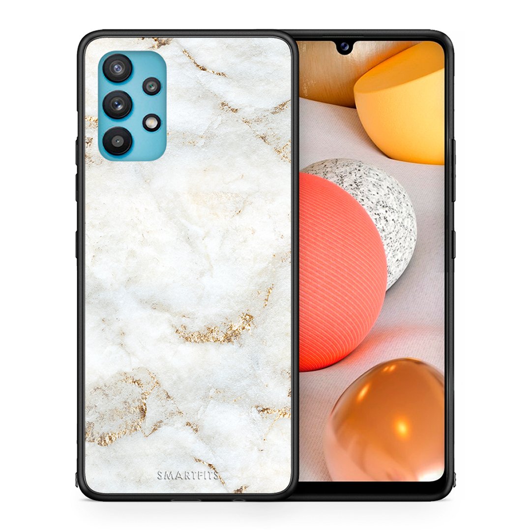 Θήκη Samsung Galaxy A32 5G  White Gold Marble από τη Smartfits με σχέδιο στο πίσω μέρος και μαύρο περίβλημα | Samsung Galaxy A32 5G  White Gold Marble case with colorful back and black bezels