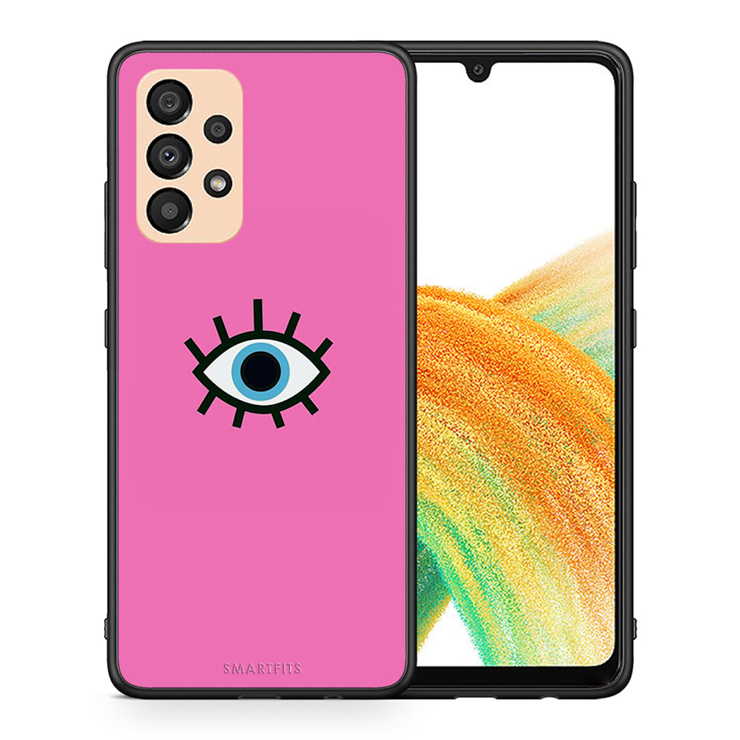 Θήκη Samsung A33 5G Blue Eye Pink από τη Smartfits με σχέδιο στο πίσω μέρος και μαύρο περίβλημα | Samsung A33 5G Blue Eye Pink case with colorful back and black bezels