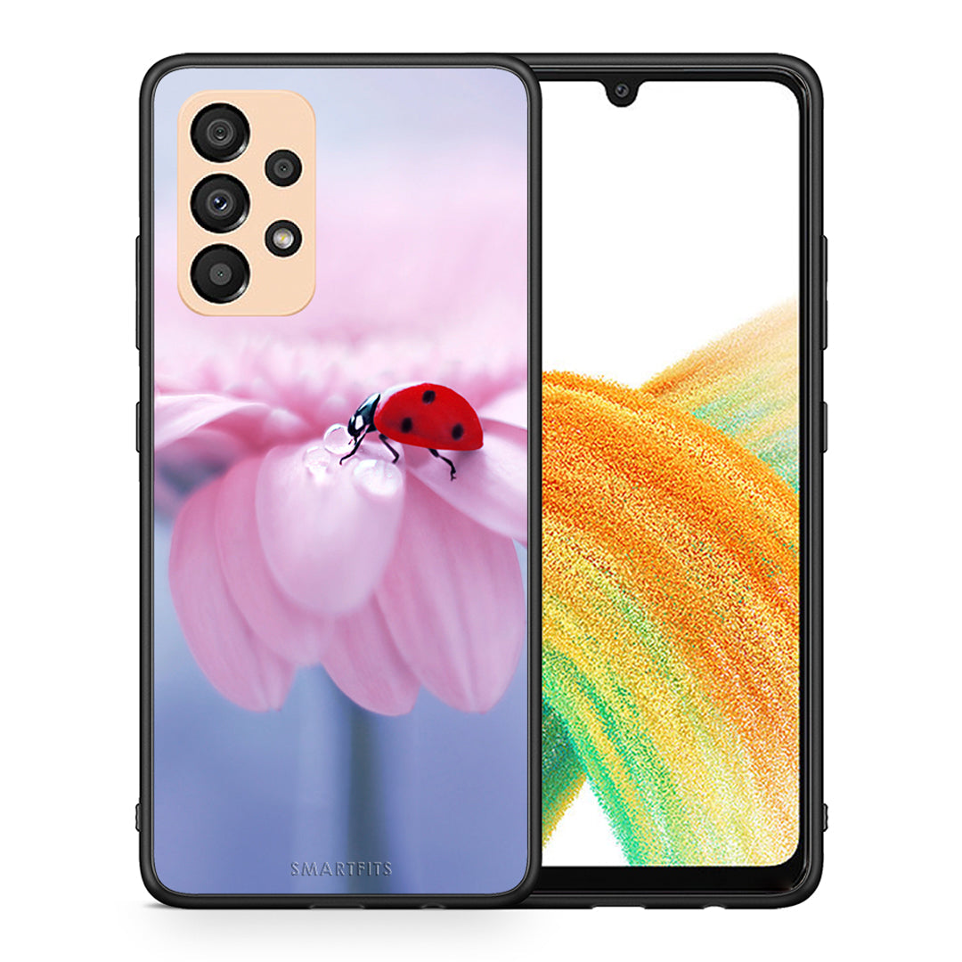 Θήκη Samsung A33 5G Ladybug Flower από τη Smartfits με σχέδιο στο πίσω μέρος και μαύρο περίβλημα | Samsung A33 5G Ladybug Flower case with colorful back and black bezels