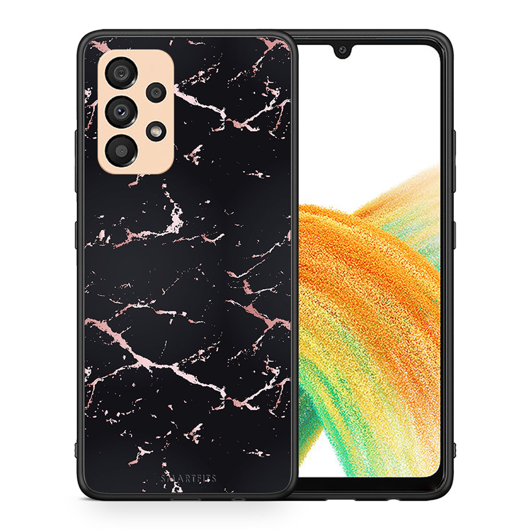 Θήκη Samsung A33 5G Black Rosegold Marble από τη Smartfits με σχέδιο στο πίσω μέρος και μαύρο περίβλημα | Samsung A33 5G Black Rosegold Marble case with colorful back and black bezels