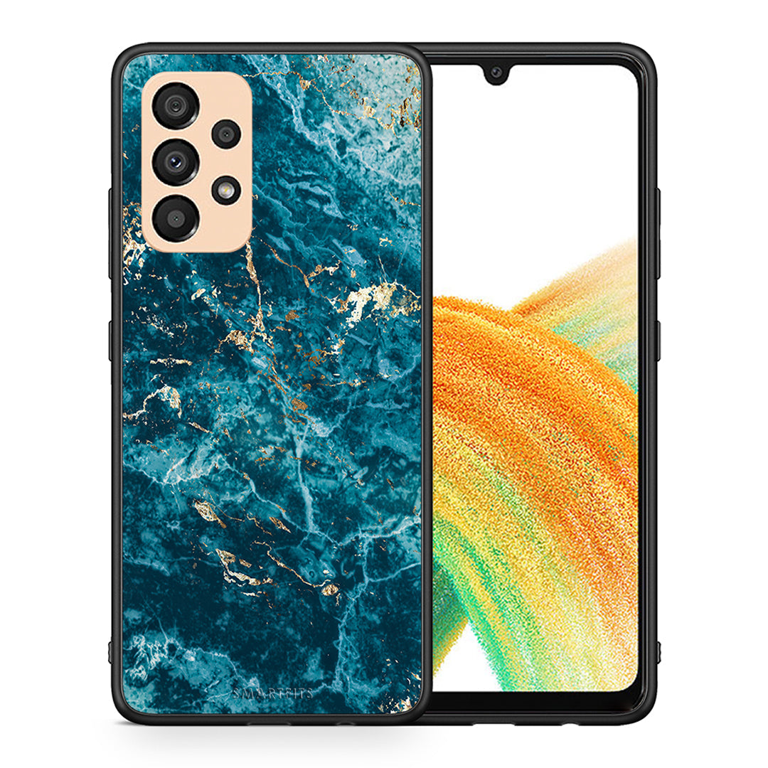 Θήκη Samsung A33 5G Marble Blue από τη Smartfits με σχέδιο στο πίσω μέρος και μαύρο περίβλημα | Samsung A33 5G Marble Blue case with colorful back and black bezels