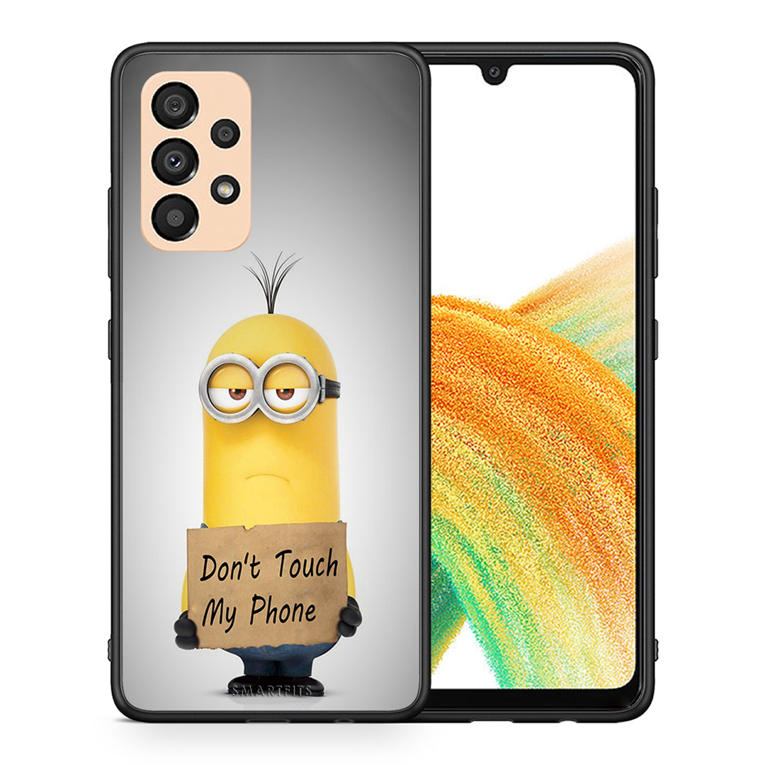 Θήκη Samsung A33 5G Minion Text από τη Smartfits με σχέδιο στο πίσω μέρος και μαύρο περίβλημα | Samsung A33 5G Minion Text case with colorful back and black bezels