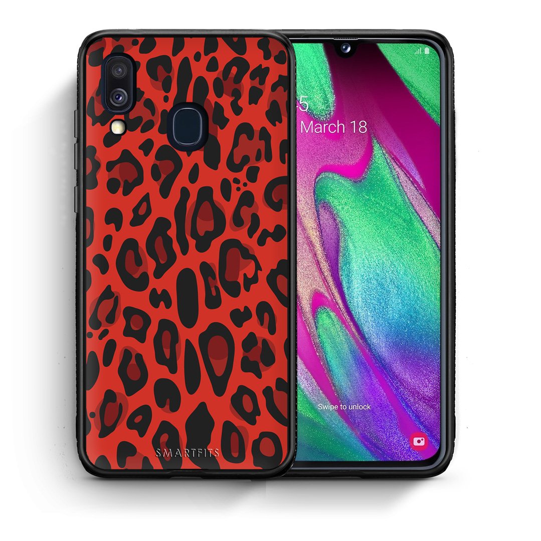 Θήκη Samsung A40 Red Leopard Animal από τη Smartfits με σχέδιο στο πίσω μέρος και μαύρο περίβλημα | Samsung A40 Red Leopard Animal case with colorful back and black bezels