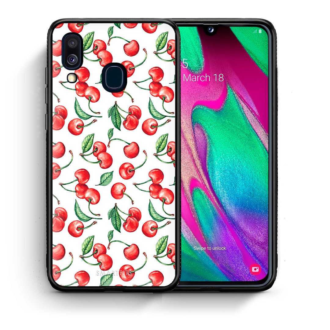 Θήκη Samsung A40 Cherry Summer από τη Smartfits με σχέδιο στο πίσω μέρος και μαύρο περίβλημα | Samsung A40 Cherry Summer case with colorful back and black bezels