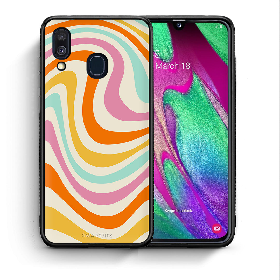 Θήκη Samsung A40 Colourful Waves από τη Smartfits με σχέδιο στο πίσω μέρος και μαύρο περίβλημα | Samsung A40 Colourful Waves case with colorful back and black bezels